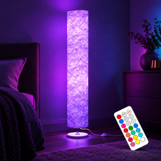 Smart RGB Floor Lamp with multicolour remote control in a bedroom — alternate product view — RGB Illuminations