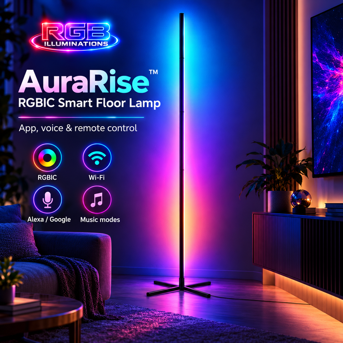 AuraRise™ RGBIC Smart Floor Lamp hero image — RGB Illuminations product view 3