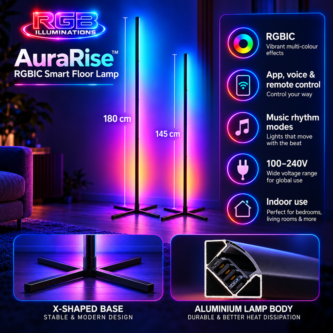 AuraRise™ RGBIC Smart Floor Lamp — product image 5 — RGB Illuminations product image