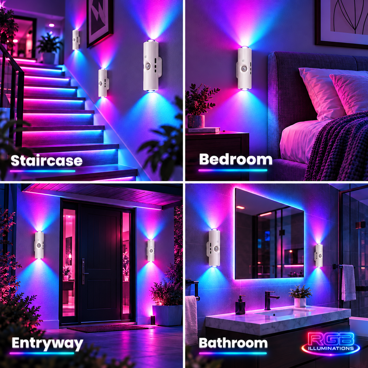 AuraStep™ RGB Motion Sensor Wall Lights – Rechargeable 2-Pack