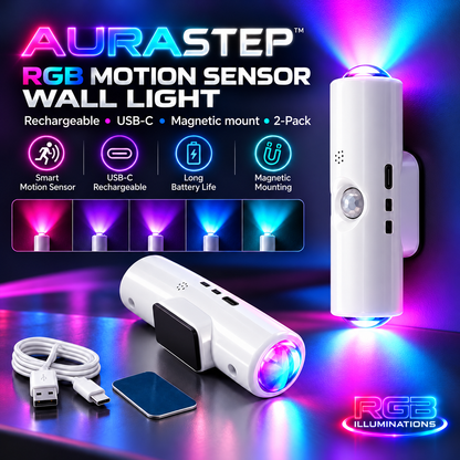 AuraStep™ RGB Motion Sensor Wall Lights – Rechargeable 2-Pack