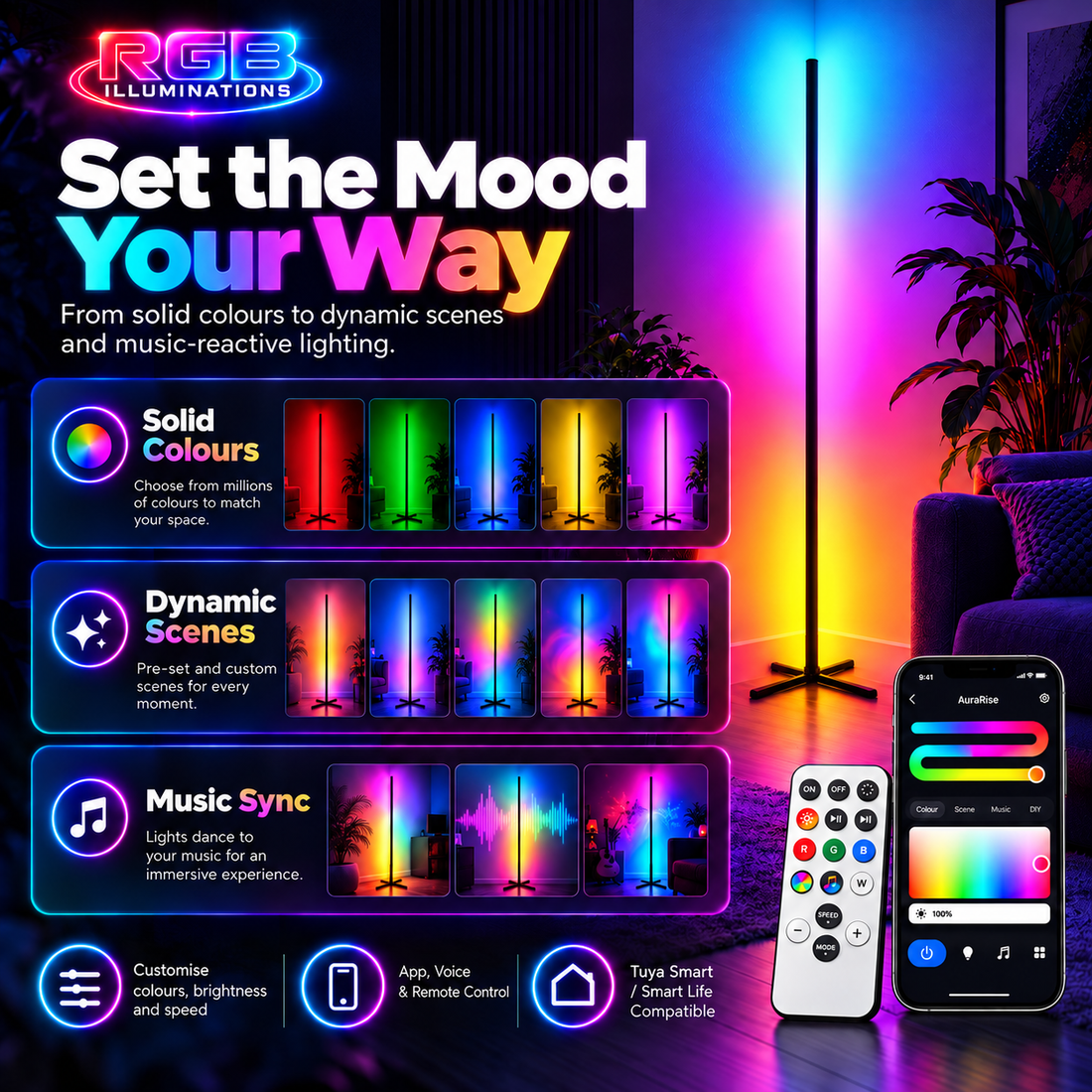 AuraRise™ RGBIC Smart Floor Lamp — product image 9 — RGB Illuminations product image