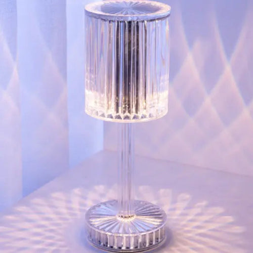 Decorative lamp with a crystal-like design on a white background