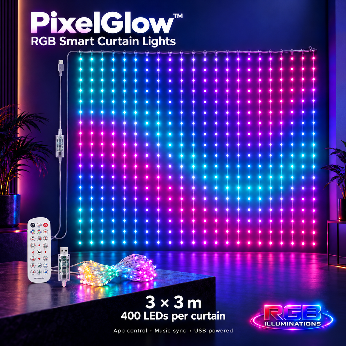 PixelGlow™ RGB Smart Curtain Lights — RGB Illuminations product image