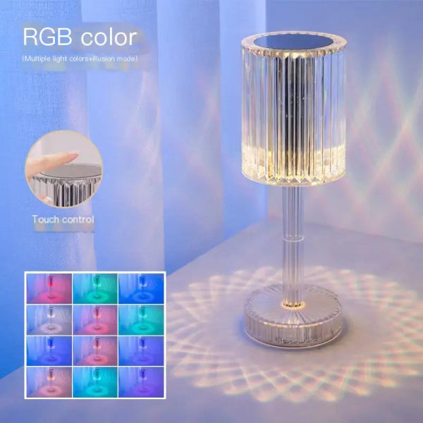 RGB color changing lamp with touch control on a gradient blue background