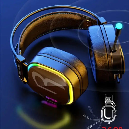 Gaming headset with RGB lighting on a blue background — RGB Illuminations product view 3
