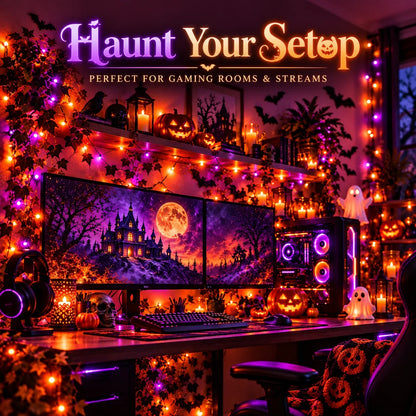 SpookyGlow™ Halloween fairy lights for gaming room and streaming, lifestyle illustration