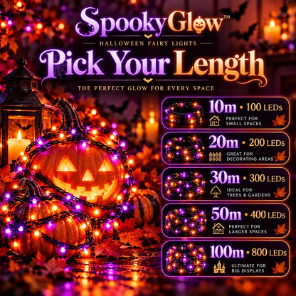 SpookyGlow™ fairy lights five advertised string lengths and LED quantities, verify variant