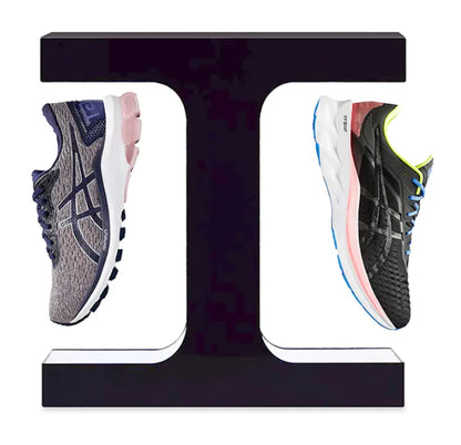 360-degree rotating sneaker levitation stand with LED spotlight
